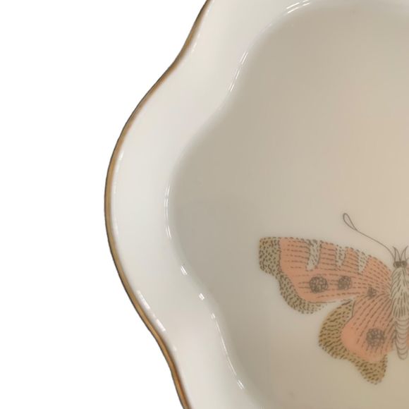 Fitz and Floyd 3-3/4" Butterfly Papillon Scalloped Dish Gold Trim Trinket Dish - Picture 2 of 4